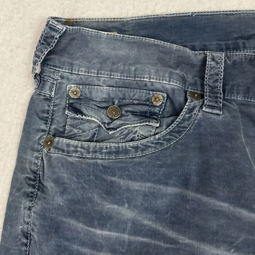 True Religion Jeans Mens 38 Blue Micro Corduroy Ricky Flaps Relaxed Straight VTG